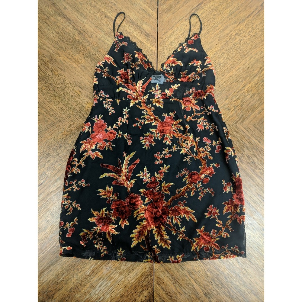 Princess Polly Velvet Burnout Slip Dress Black And Red Floral Size 12 Lined Goth